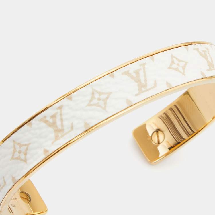 Pre Owned Louis Vuitton Wild LV Canvas Monogram Gold Tone Cuff Bracelet