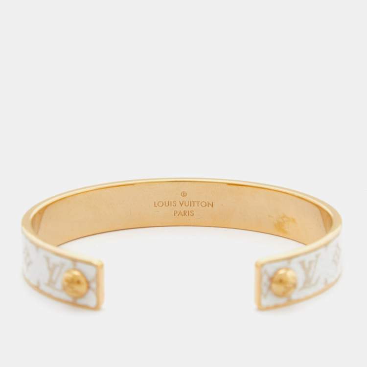 Pre Owned Louis Vuitton Wild LV Canvas Monogram Gold Tone Cuff Bracelet