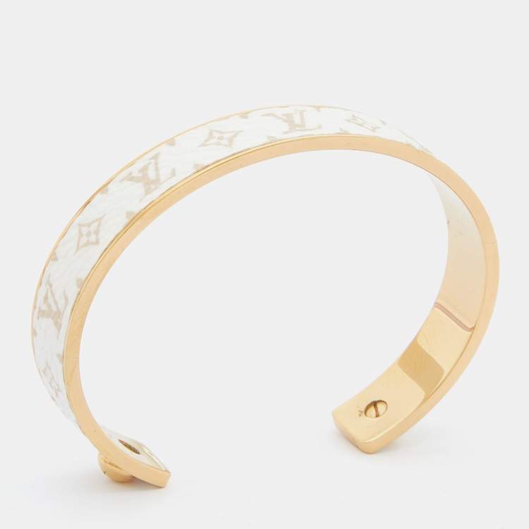 Pre Owned Louis Vuitton Wild LV Canvas Monogram Gold Tone Cuff Bracelet