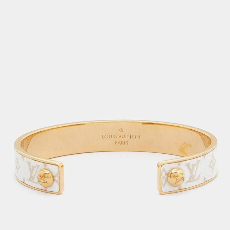 Pre Owned Louis Vuitton Wild LV Canvas Monogram Gold Tone Cuff Bracelet