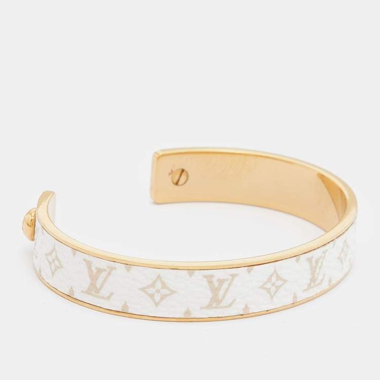 Pre Owned Louis Vuitton Wild LV Canvas Monogram Gold Tone Cuff Bracelet