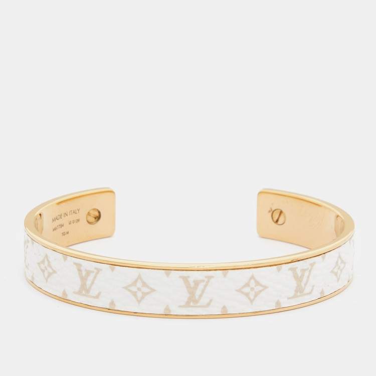 Pre Owned Louis Vuitton Wild LV Canvas Monogram Gold Tone Cuff Bracelet