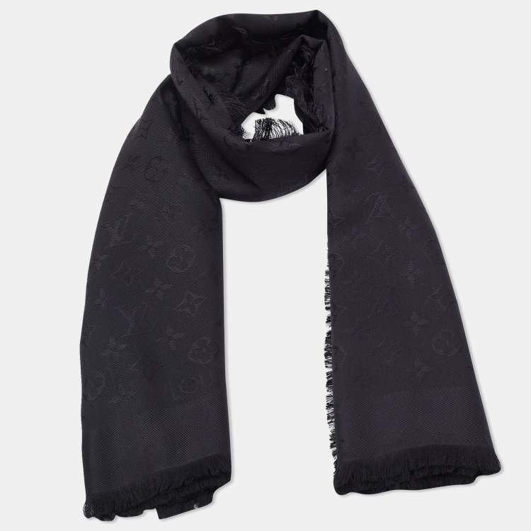 Pre Owned Louis Vuitton Black Silk & Wool Classique Monogram Shawl
