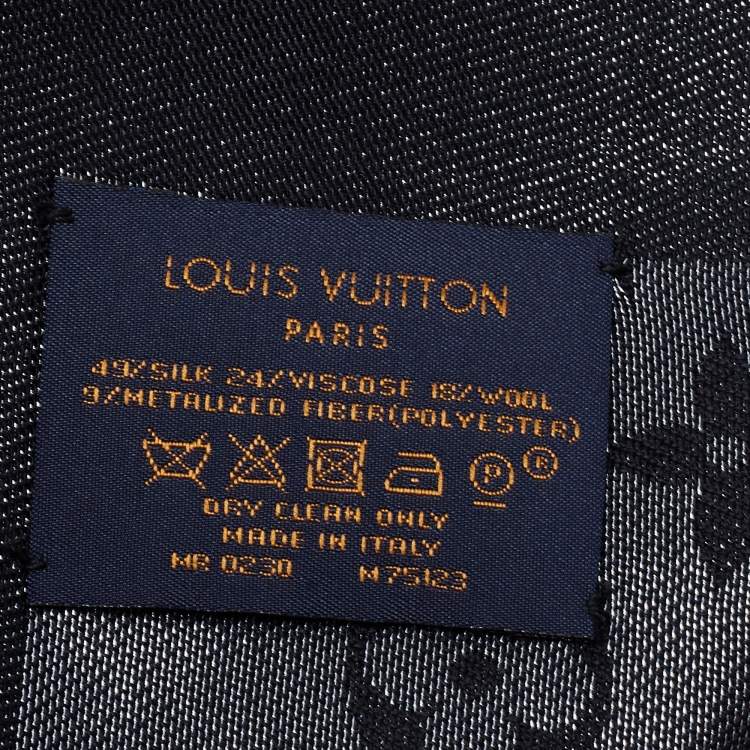 Pre Owned Louis Vuitton Black Silk & Wool Monogram Shine Shawl