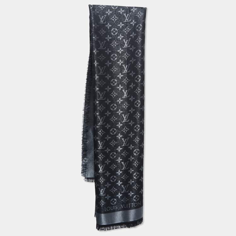 Pre Owned Louis Vuitton Black Silk & Wool Monogram Shine Shawl