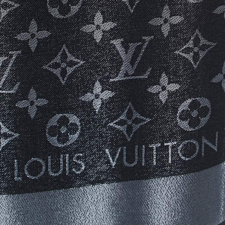 Pre Owned Louis Vuitton Black Silk & Wool Monogram Shine Shawl