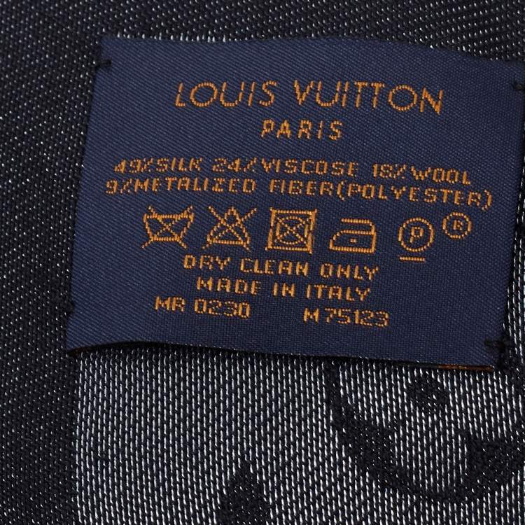 Pre Owned Louis Vuitton Black Silk & Wool Monogram Shine Shawl
