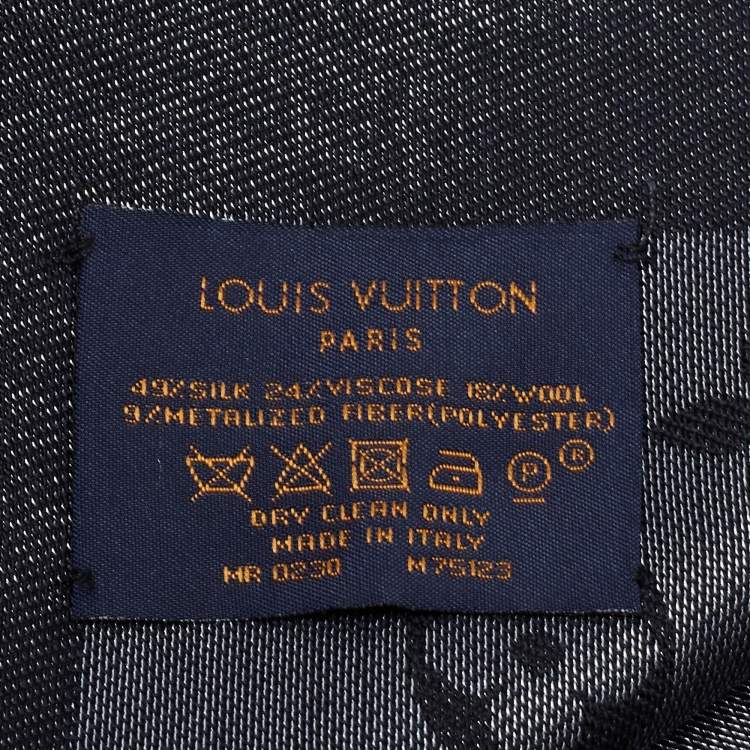Pre Owned Louis Vuitton Black Silk & Wool Monogram Shine Shawl