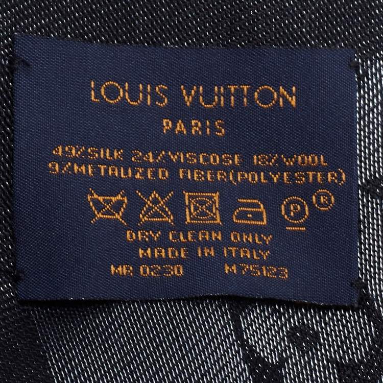 Pre Owned Louis Vuitton Black Silk & Wool Monogram Shine Shawl
