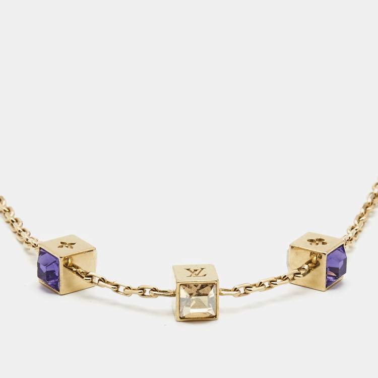 Pre Owned Louis Vuitton Gamble  Crystal Gold Tone Station Necklace