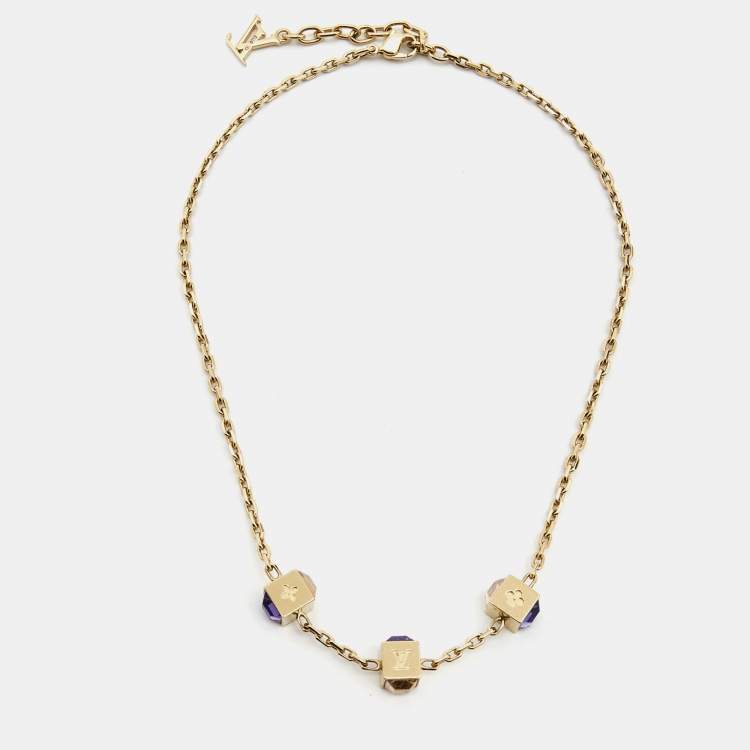Louis Vuitton Gold Tone Crystal Gamble Station Necklace