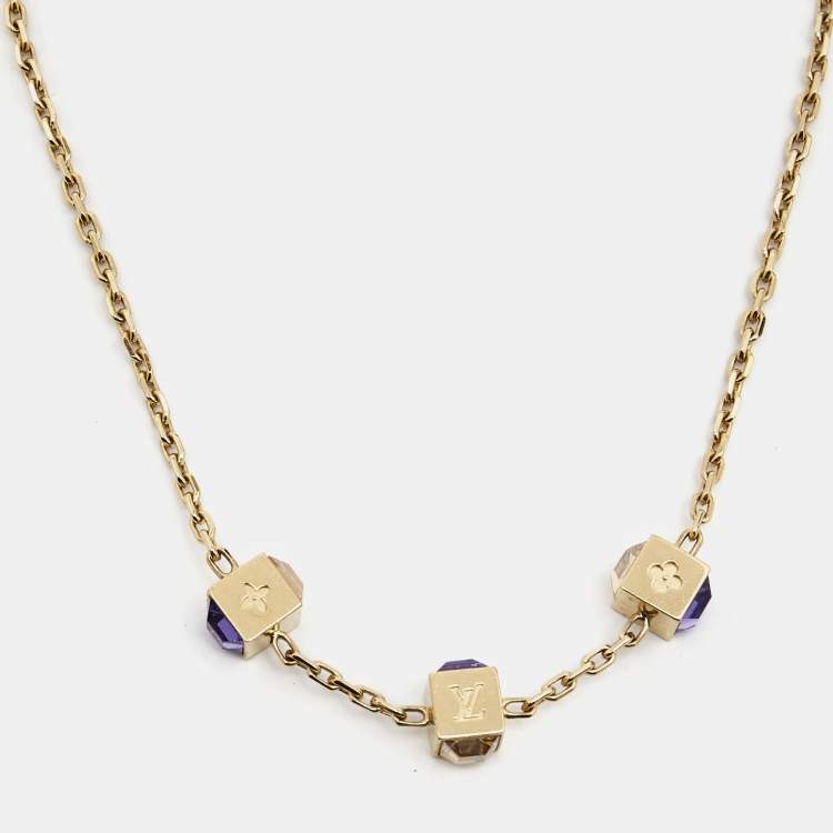 Pre Owned Louis Vuitton Gamble  Crystal Gold Tone Station Necklace