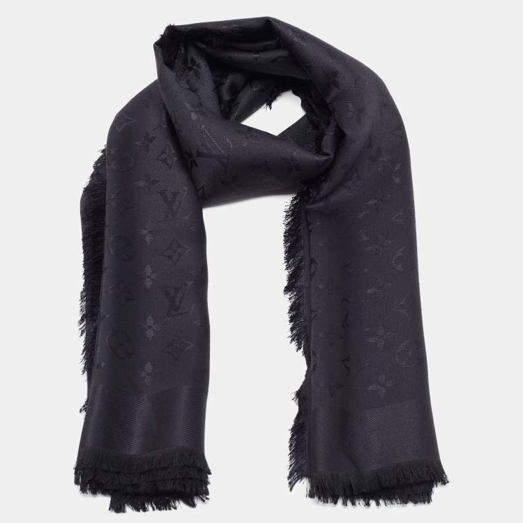Pre Owned Louis Vuitton Black Silk & Wool Classique Monogram Shawl