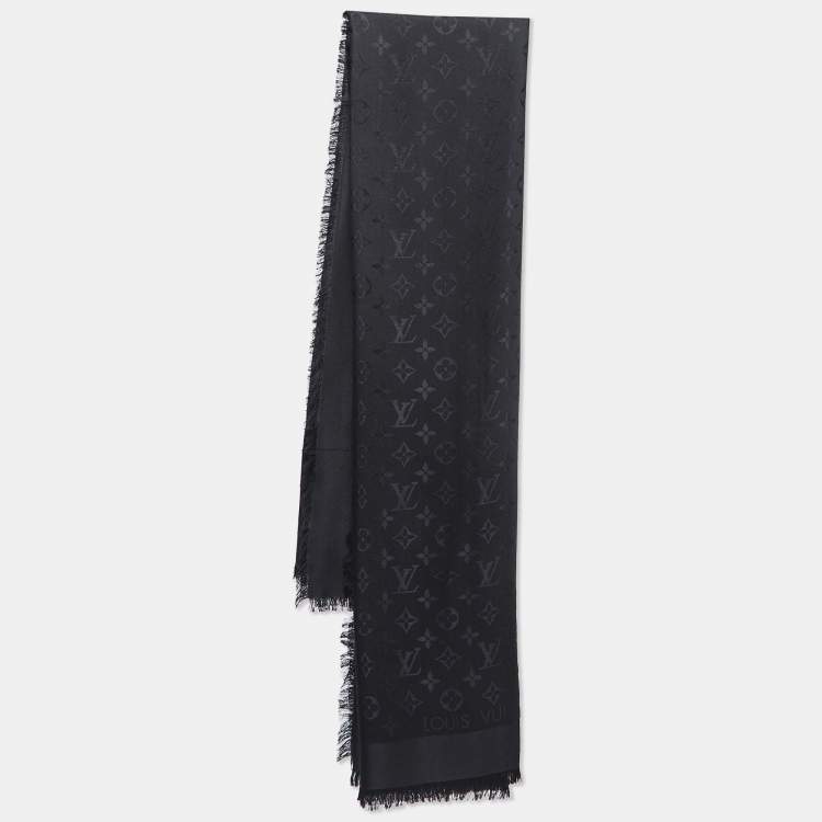 Pre Owned Louis Vuitton Black Silk & Wool Classique Monogram Shawl