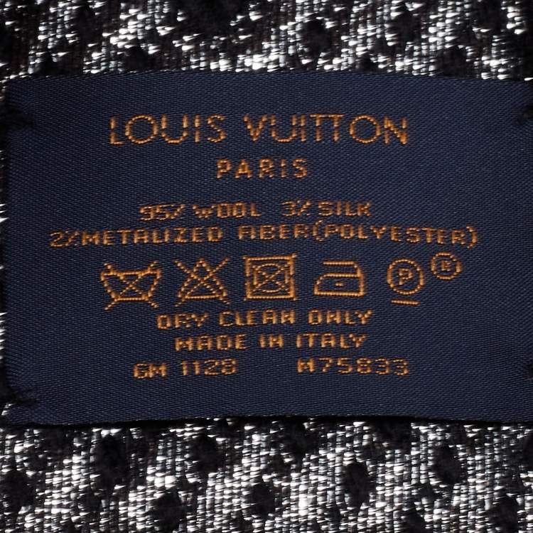 Pre Owned Louis Vuitton Black Wool Logomania Shine Scarf