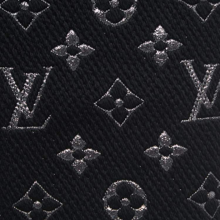 Pre Owned Louis Vuitton Black Wool Logomania Shine Scarf