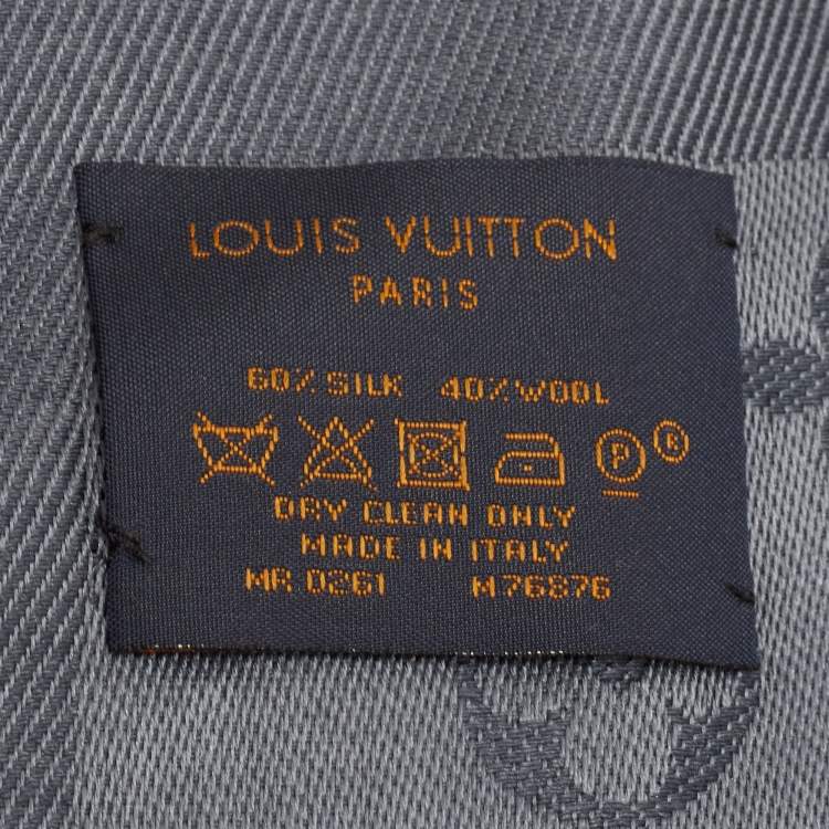 Pre Owned Louis Vuitton Carbon Grey Silk & Wool Classique Monogram Shawl