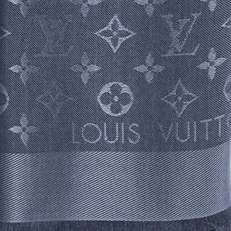Pre Owned Louis Vuitton Carbon Grey Silk & Wool Classique Monogram Shawl