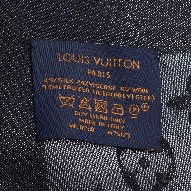 Pre Owned Louis Vuitton Black Silk & Wool Monogram Shine Shawl