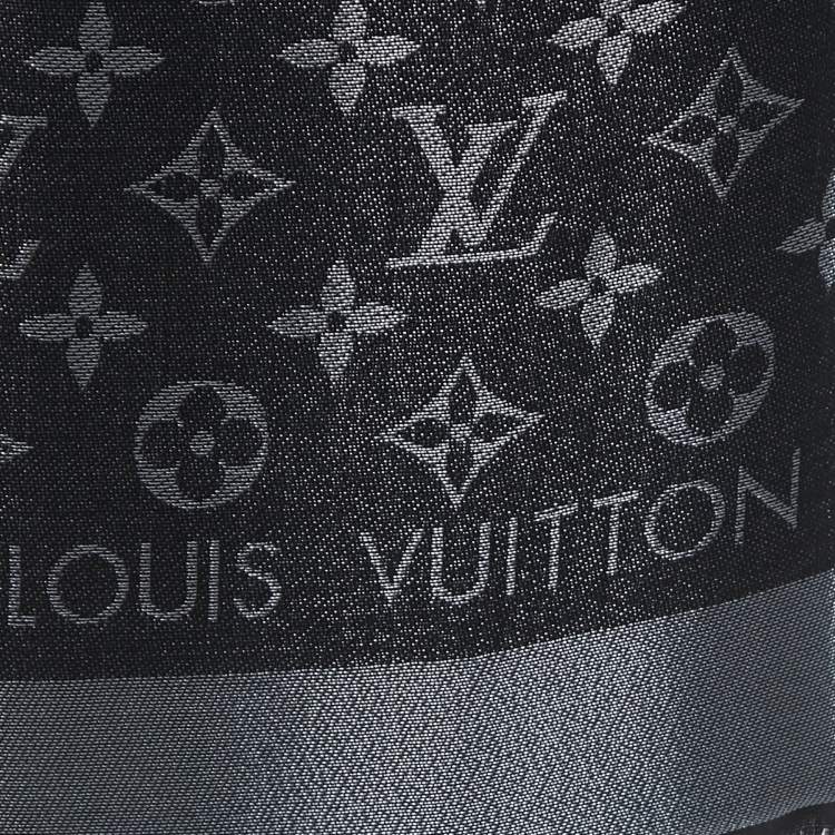 Pre Owned Louis Vuitton Black Silk & Wool Monogram Shine Shawl