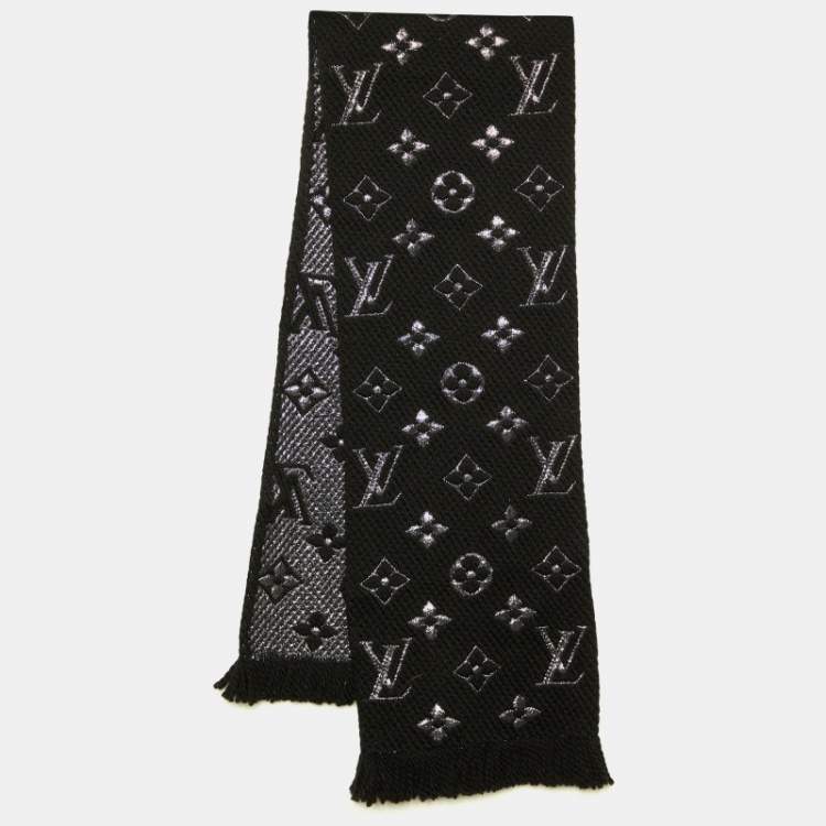 LOUIS VUITTON Wool Silk Logomania Shine Scarf Black 653502