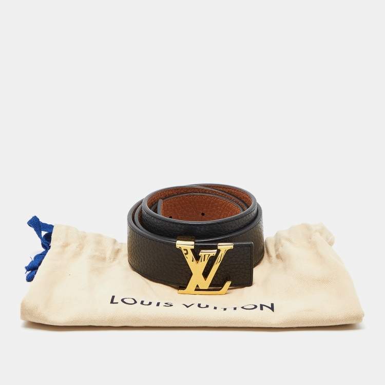 Pre Owned Louis Vuitton Black Leather LV Buckle Belt 85CM