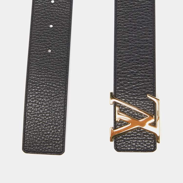 Pre Owned Louis Vuitton Black Leather LV Buckle Belt 85CM