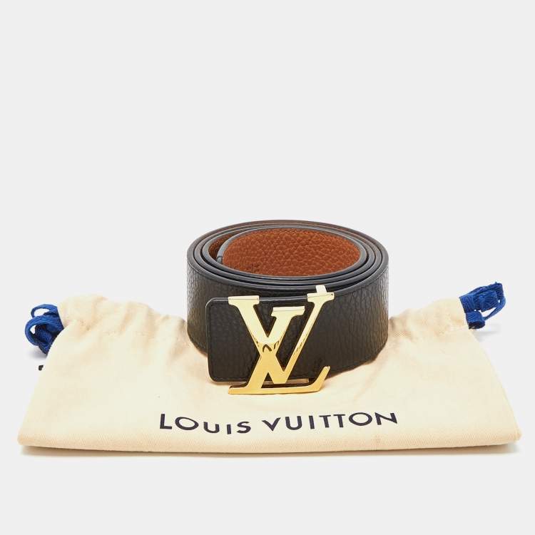 Pre Owned Louis Vuitton Black Leather LV Buckle Belt 85CM