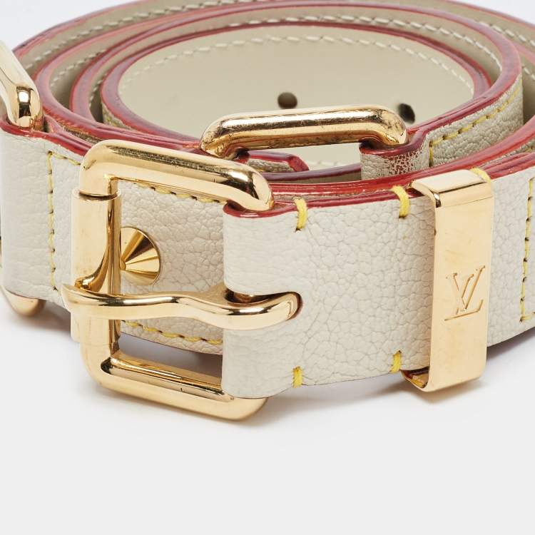 Pre Owned Louis Vuitton Off White Suhail Leather Studded Buckle Belt 90CM