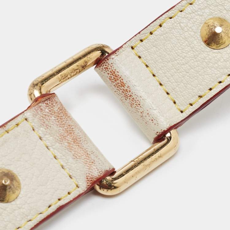 Pre Owned Louis Vuitton Off White Suhail Leather Studded Buckle Belt 90CM