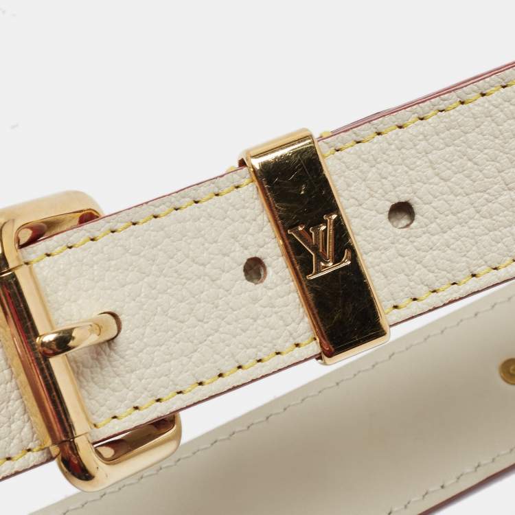 Pre Owned Louis Vuitton Off White Suhail Leather Studded Buckle Belt 90CM