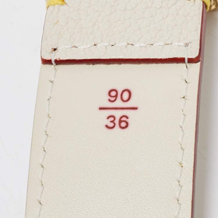 Pre Owned Louis Vuitton Off White Suhail Leather Studded Buckle Belt 90CM