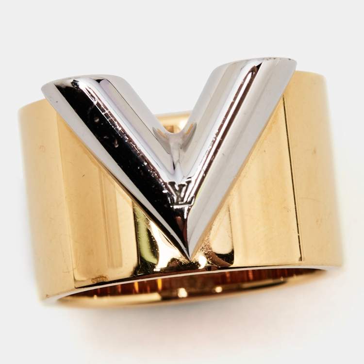Pre Owned Louis Vuitton Essential V Two Tone Ring Size 54