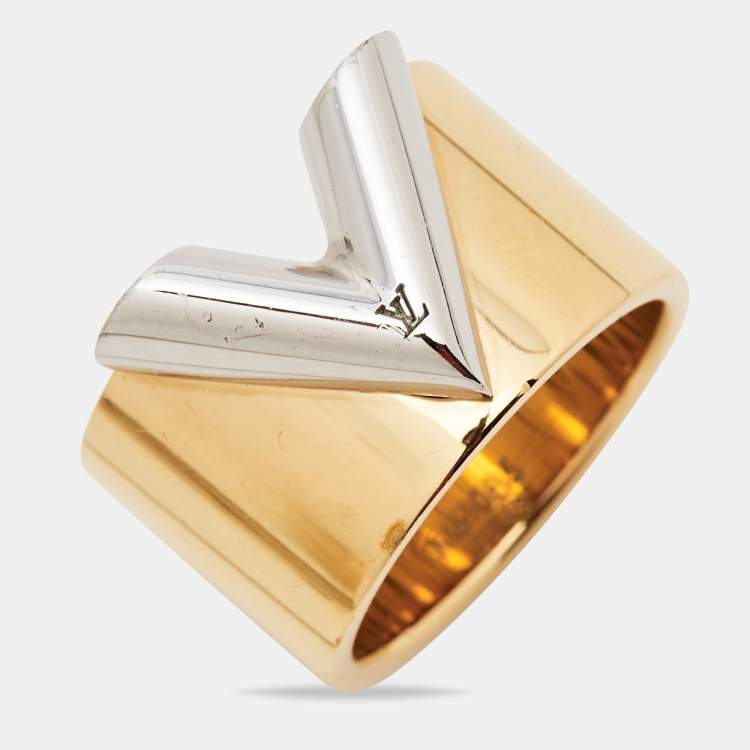 Pre Owned Louis Vuitton Essential V Two Tone Ring Size 54