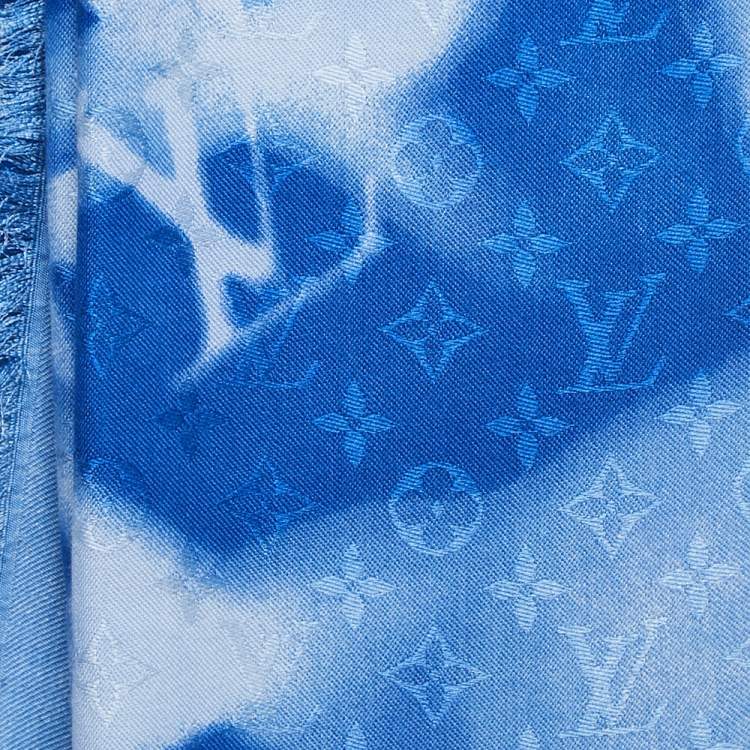 Pre Owned Louis Vuitton Blue X-Ray Chale Monogram Silk & Wool Shawl
