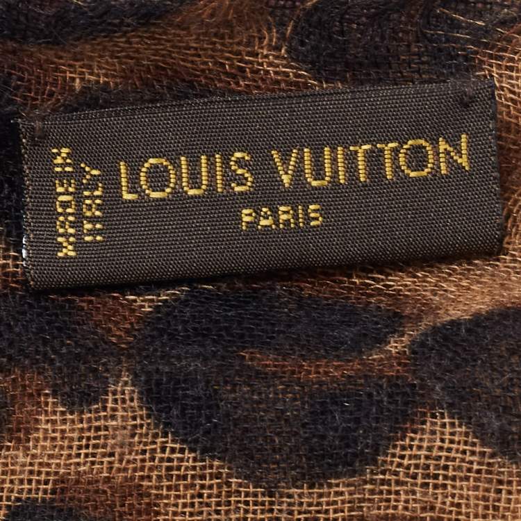 Pre Owned Louis Vuitton Brown Leopard Print Cashmere Blend Stephen Sprouse Graffiti Scarf
