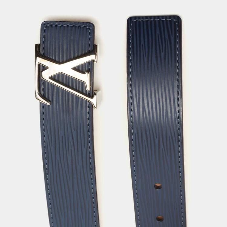 Pre Owned Louis Vuitton Blue Marine Epi Leather LV Initials Belt 90CM