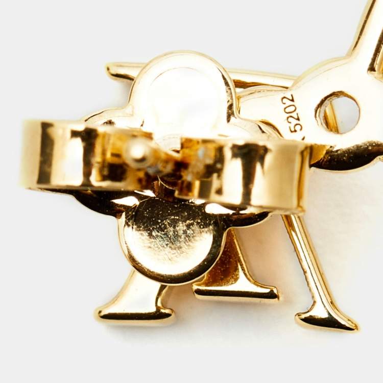 Pre Owned Louis Vuitton Loulougram Crystals Gold Tone Earrings