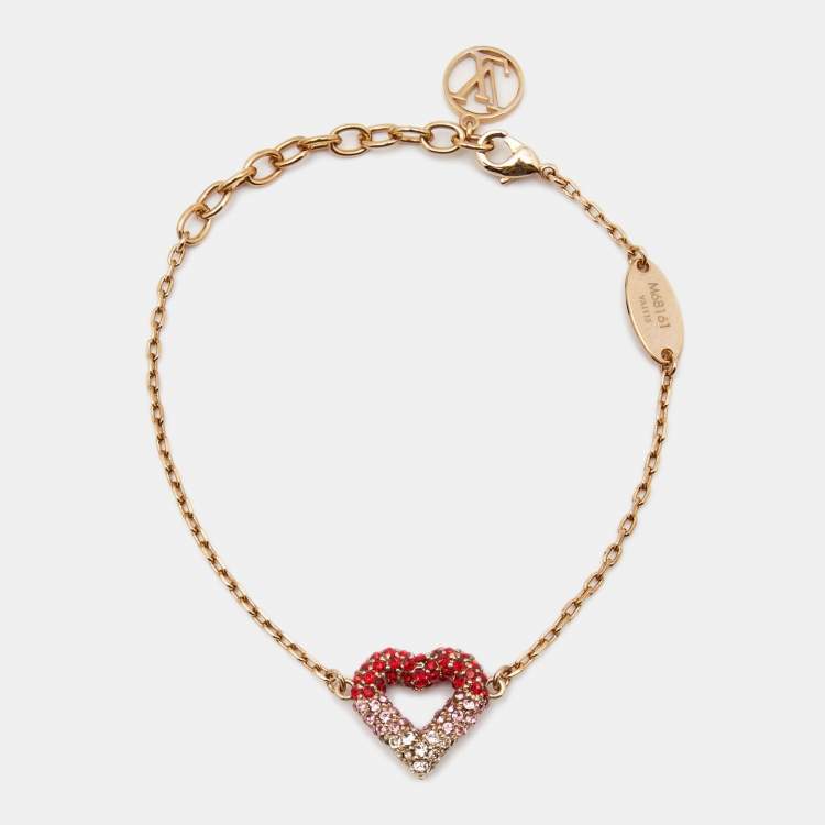 مملوكة مسبقًا Louis Heart Embellished Crystals Gold Tone Bracelet 