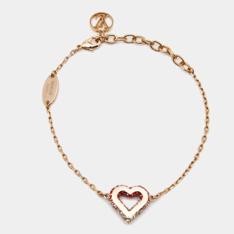 مملوكة مسبقًا Louis Heart Embellished Crystals Gold Tone Bracelet 