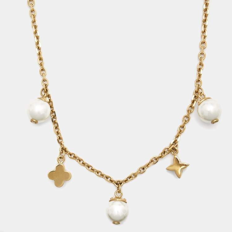 Pre Owned Louis Vuitton Faux Pearl Two Tone Necklace