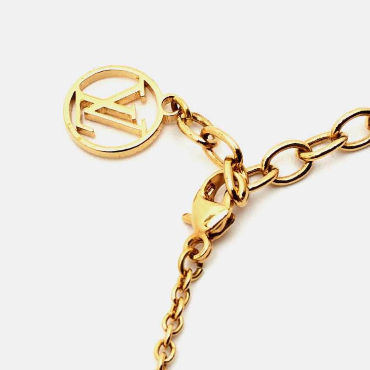 Pre Owned Louis Vuitton Flower Motif Gold Tone Station Bracelet