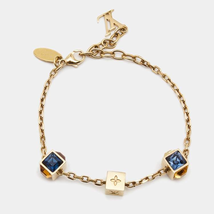 Pre Owned Louis Vuitton Gamble Crystal Gold Tone Bracelet
