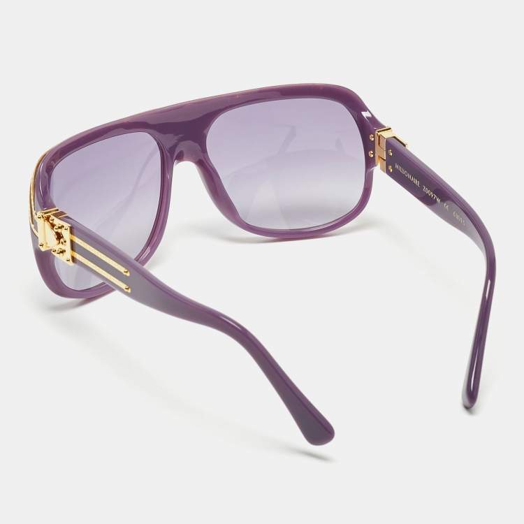 Pre Owned Louis Vuitton Purple Z0097W Gold Plated Millionaire Square Sunglasses