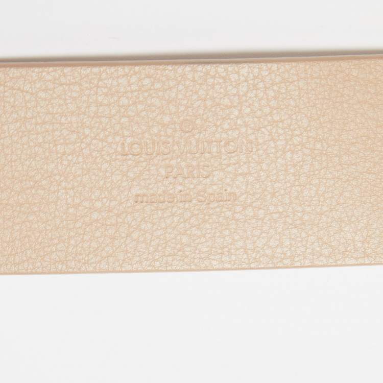 Pre Owned Louis Vuitton Beige Leather LV Logo Belt 85CM