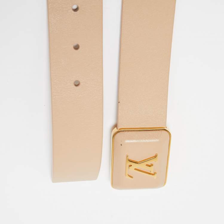 Pre Owned Louis Vuitton Beige Leather LV Logo Belt 85CM