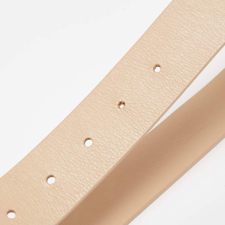 Pre Owned Louis Vuitton Beige Leather LV Logo Belt 85CM
