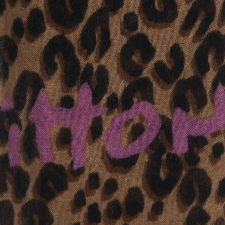 Pre Owned Louis Vuitton Brown Leopard Printed Cashmere & Silk Scarf