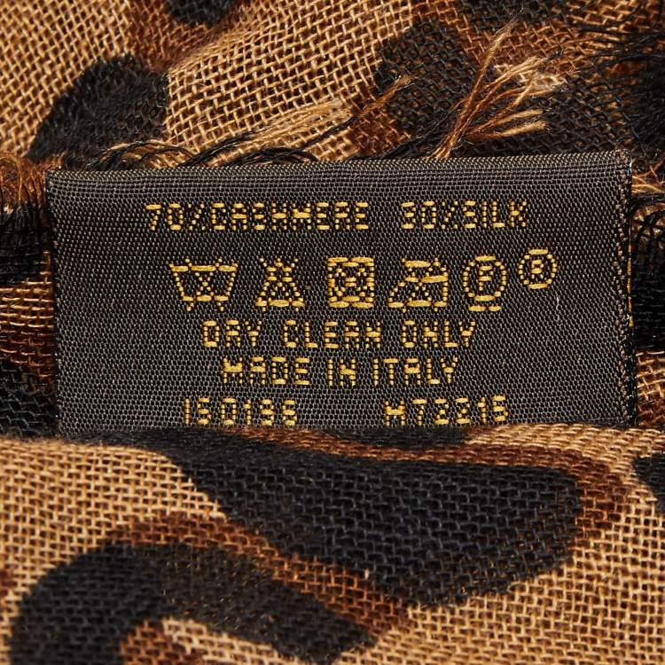 Pre Owned Louis Vuitton Brown Leopard Printed Cashmere & Silk Scarf