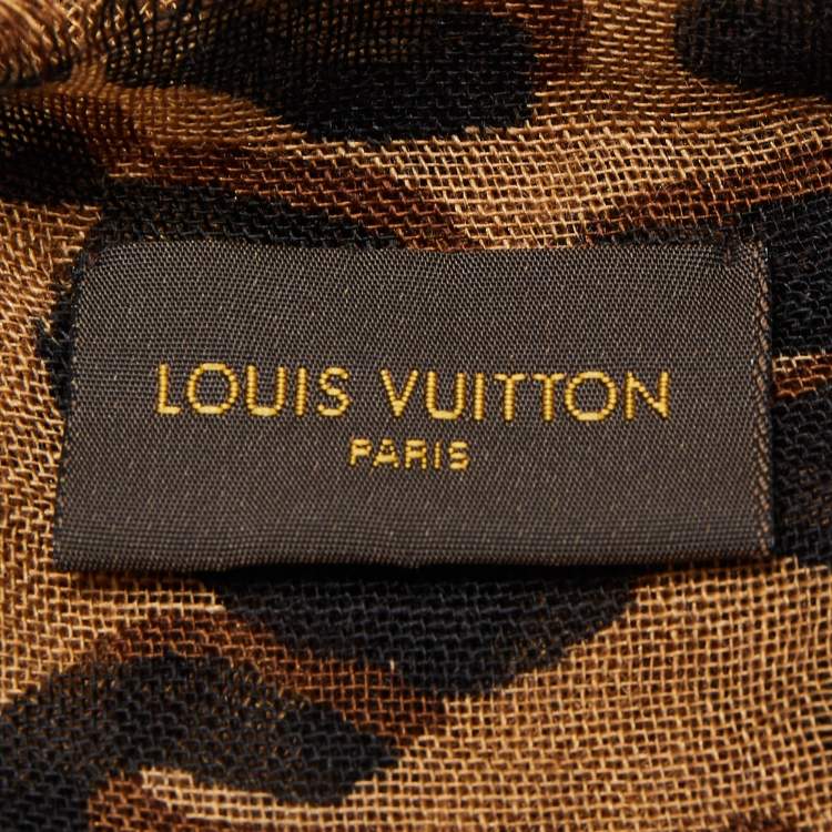 Pre Owned Louis Vuitton Brown Leopard Printed Cashmere & Silk Scarf